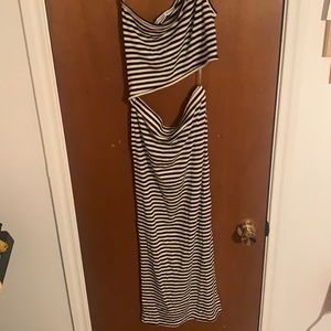 Stripped Halter Top Dress Combo